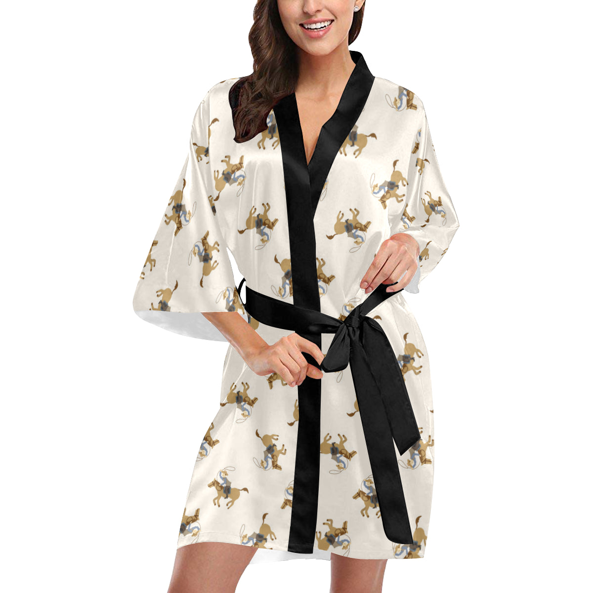 Cowboy Pattern Print Design 01 Women's Short Kimono