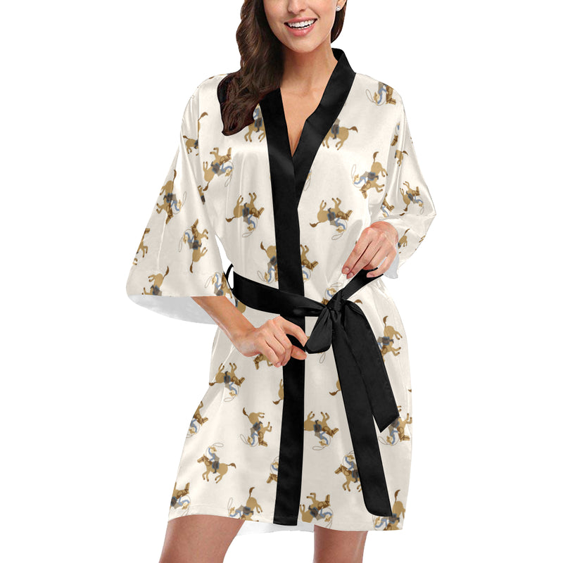 Cowboy Pattern Print Design 01 Women's Short Kimono