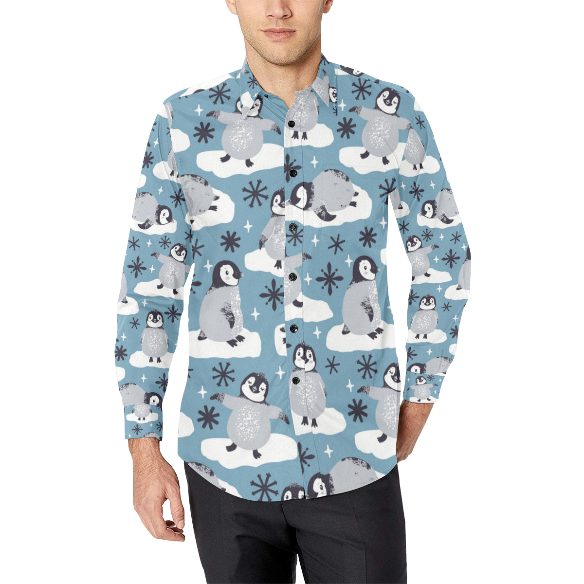 Penguin Pattern Print Design A05 Men's Long Sleeve Shirt