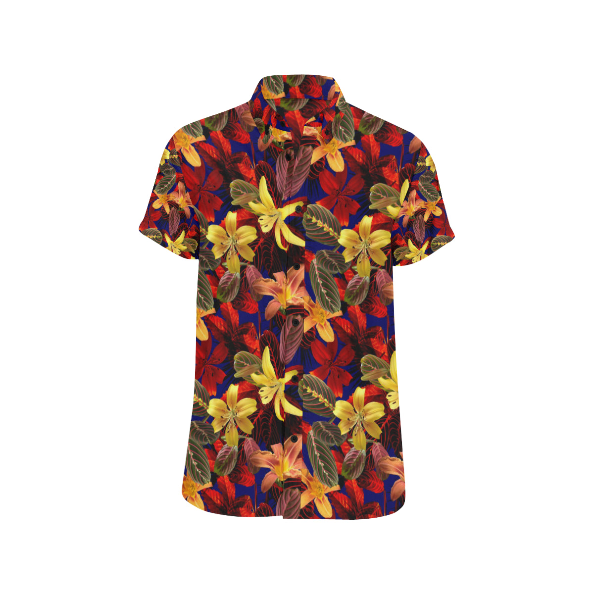 Lily Pattern Print Design LY014 Men's Short Sleeve Button Up Shirt