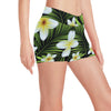 White Plumeria Pattern Print Design PM06 Yoga Shorts