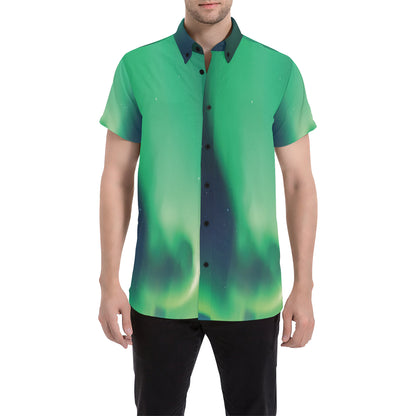 Aurora Borealis Pattern Print Design 04 Men's Short Sleeve Button Up Shirt