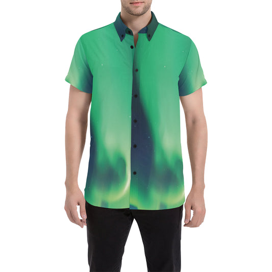 Aurora Borealis Pattern Print Design 04 Men's Short Sleeve Button Up Shirt