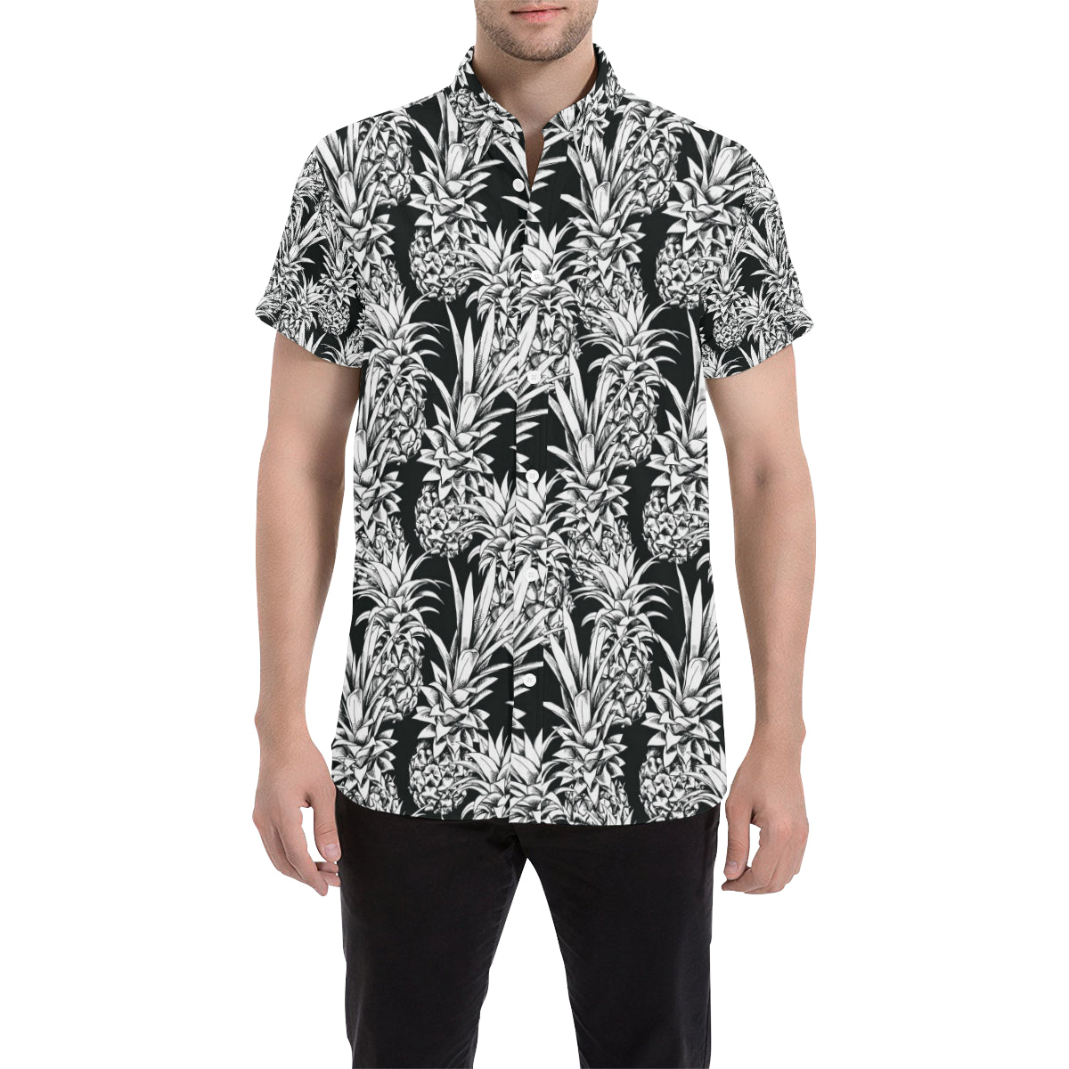 Pineapple Pattern Print Design PP08 Men's Short Sleeve Button Up Shirt