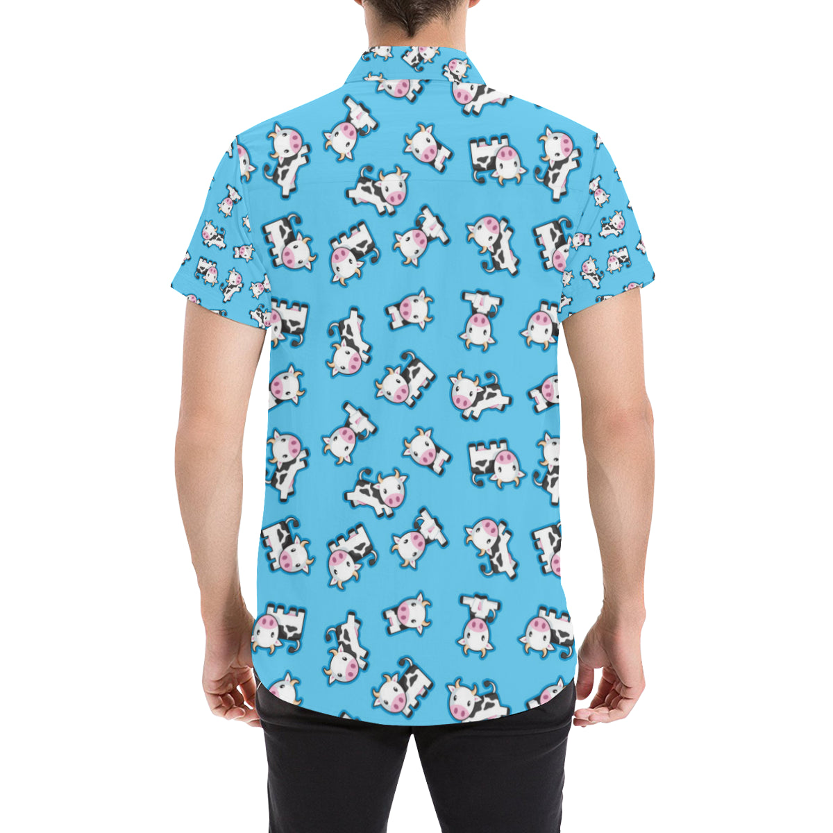 Cow Pattern Print Design 01 Men's Short Sleeve Button Up Shirt