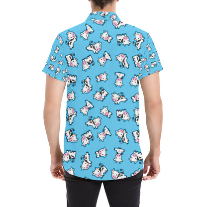 Cow Pattern Print Design 01 Men's Short Sleeve Button Up Shirt