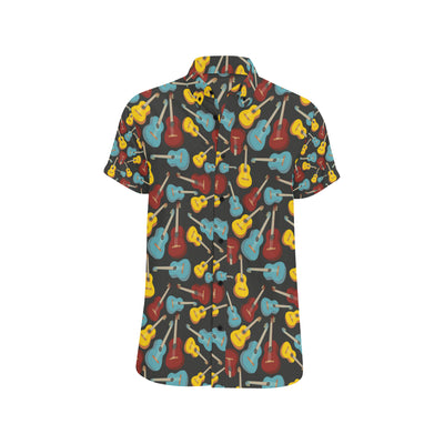 Acoustic Guitar Pattern Print Design 01 Men's Short Sleeve Button Up Shirt