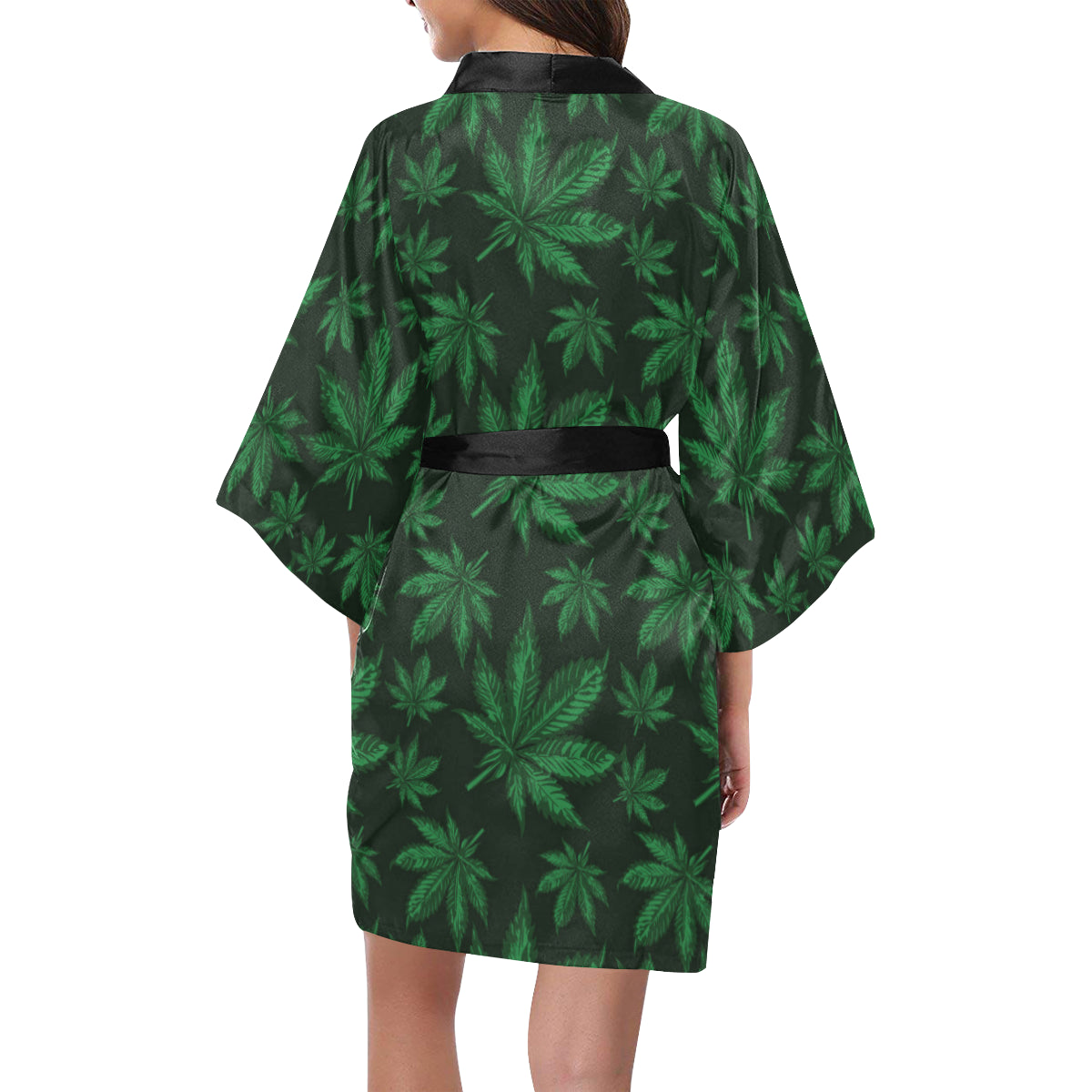Pot Leaf Pattern Print Design A04 Women's Short Kimono