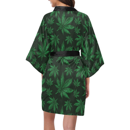 Pot Leaf Pattern Print Design A04 Women's Short Kimono