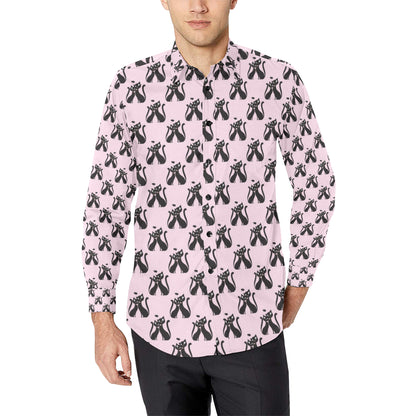 Black Cat Pattern Print Design 01 Men's Long Sleeve Shirt