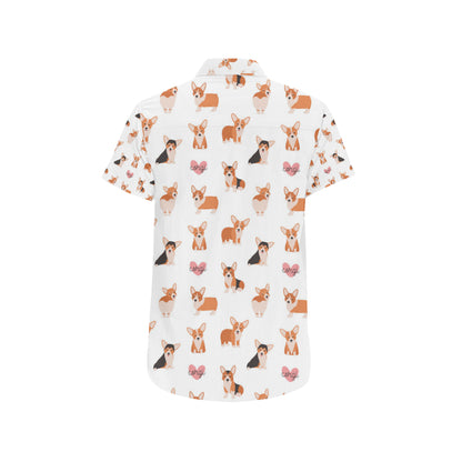 Cardigan Welsh Corgis Pattern Print Design 02 Men's Short Sleeve Button Up Shirt