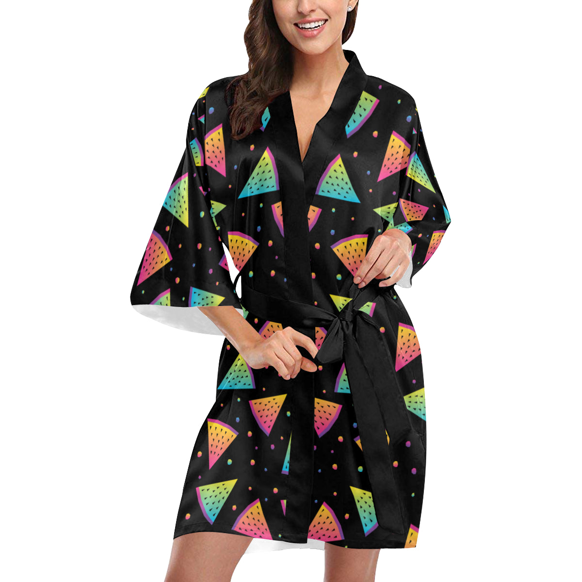 Rainbow Watermelon Pattern Print Design A04 Women's Short Kimono