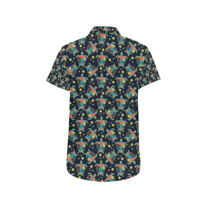 Sea Turtle Colorful with bubble Print Men's Short Sleeve Button Up Shirt