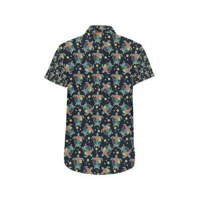 Sea Turtle Colorful with bubble Print Men's Short Sleeve Button Up Shirt