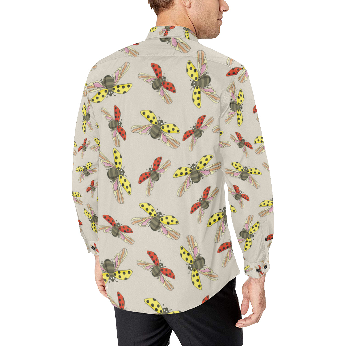 Ladybug Pattern Print Design 04 Men's Long Sleeve Shirt