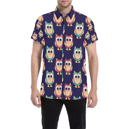 Owl Pattern Print Design A06 Men's Short Sleeve Button Up Shirt