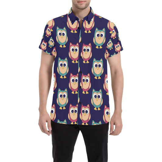 Owl Pattern Print Design A06 Men's Short Sleeve Button Up Shirt