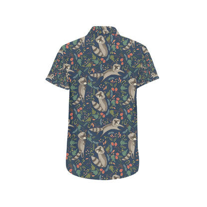 Raccoon Pattern Print Design A02 Men's Short Sleeve Button Up Shirt