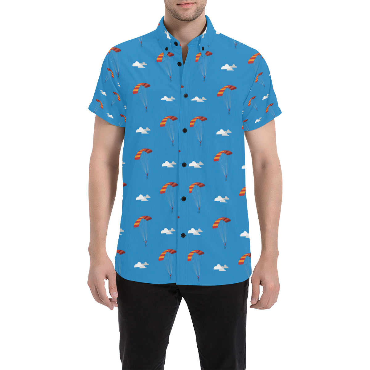 Skydiving Pattern Print Design 02 Men's Short Sleeve Button Up Shirt