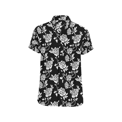 Rose Pattern Print Design RO013 Men's Short Sleeve Button Up Shirt