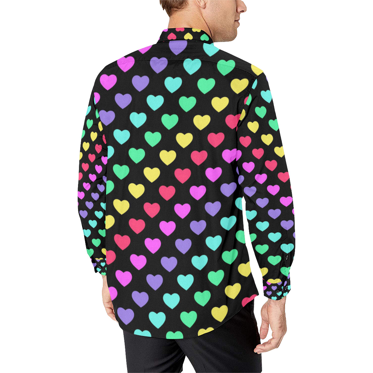 Heart Rainbow Pattern Print Design HE02 Men's Long Sleeve Shirt