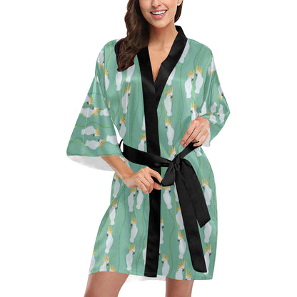 Cockatoo Pattern Print Design 01 Women's Short Kimono