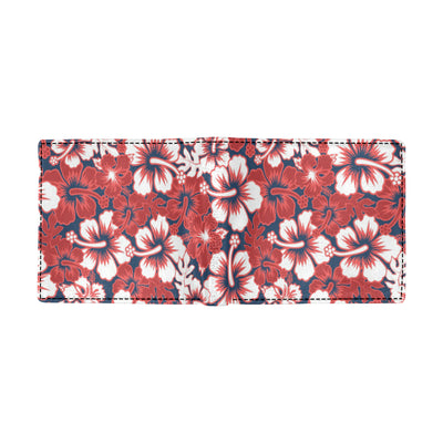 Red Hibiscus Pattern Print Design HB01 Men's ID Card Wallet