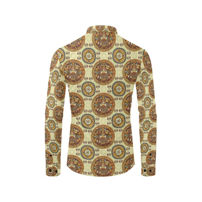 Calendar Aztec Themed Print Pattern Men's Long Sleeve Shirt