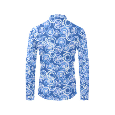 Tie Dye Blue Design Print Men's Long Sleeve Shirt