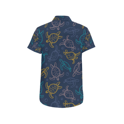 Sea Turtle Baby Print Men's Short Sleeve Button Up Shirt