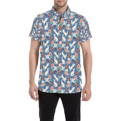 Bunny Pattern Print Design 07 Men's Short Sleeve Button Up Shirt