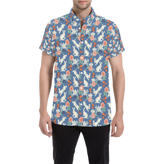 Bunny Pattern Print Design 07 Men's Short Sleeve Button Up Shirt