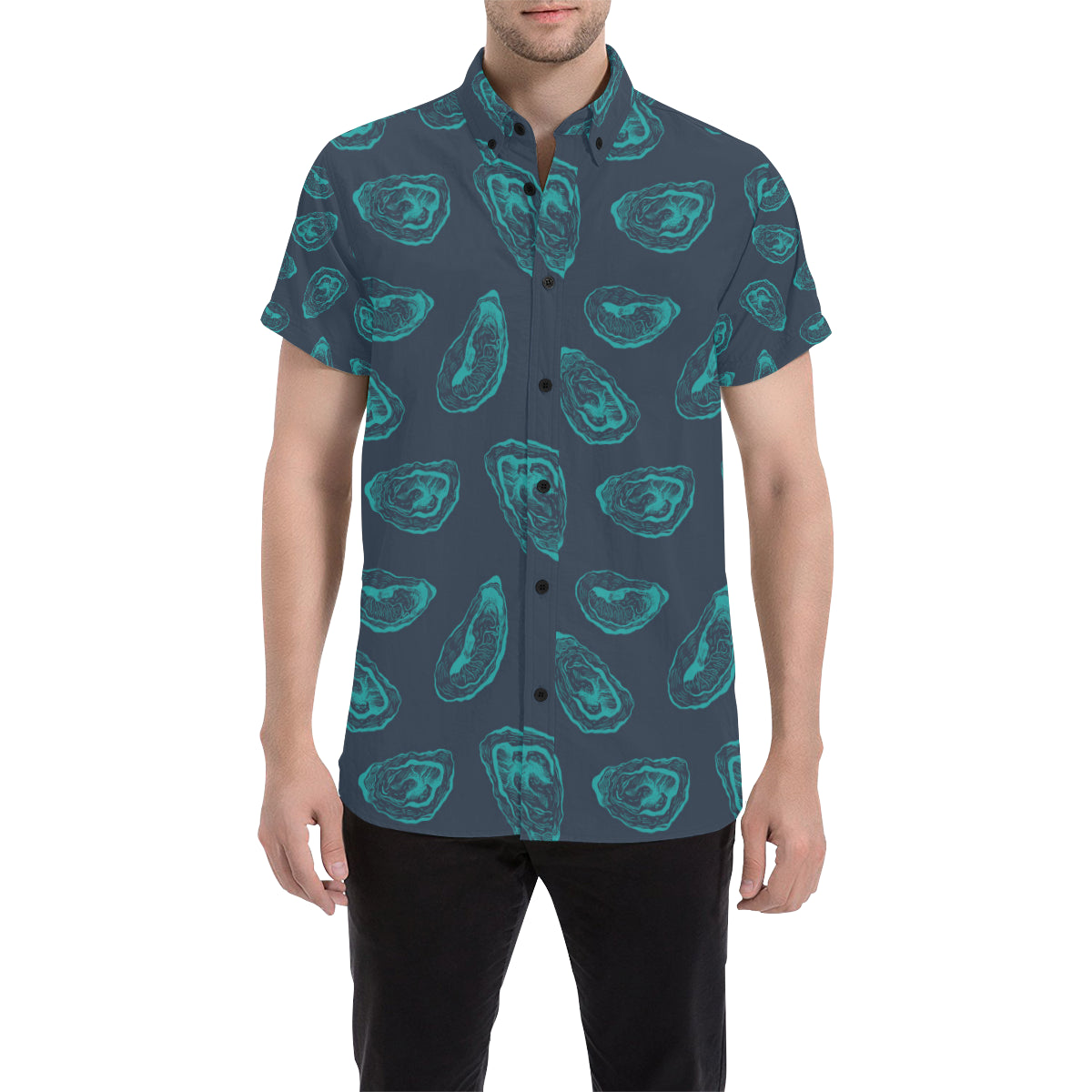 Oyster Pattern Print Design 01 Men's Short Sleeve Button Up Shirt