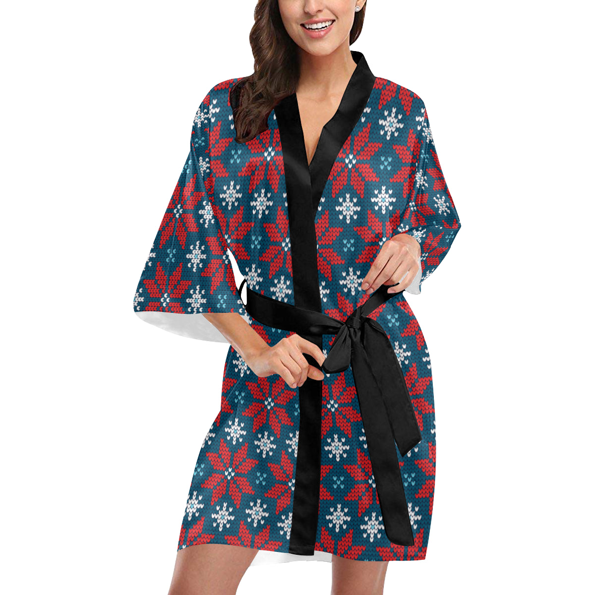 Poinsettia Pattern Print Design A02 Women's Short Kimono