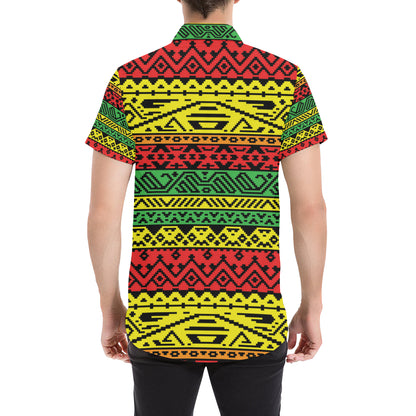 Rastafarian Pattern Print Design A02 Men's Short Sleeve Button Up Shirt