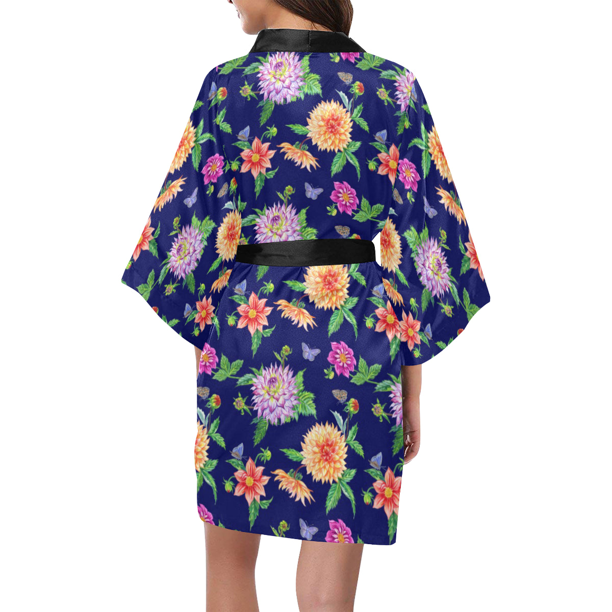 Dahlia Pattern Print Design DH010 Women's Short Kimono