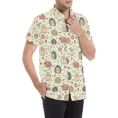 Hedgehog Cute Pattern Print Design 01 Men's Short Sleeve Button Up Shirt