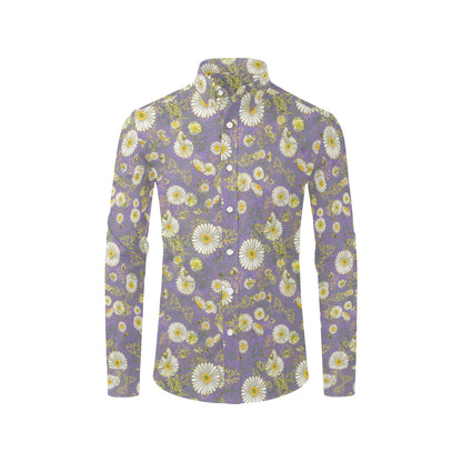 Daisy Pattern Print Design DS011 Men's Long Sleeve Shirt