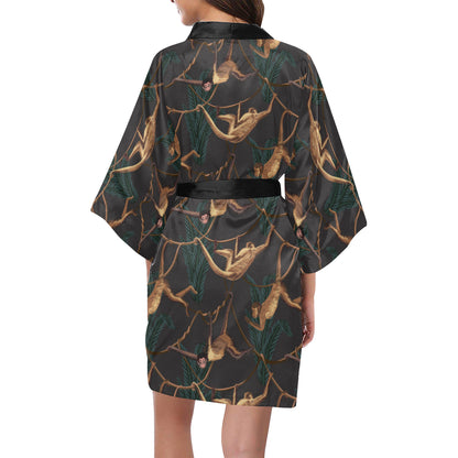 Monkey Pattern Print Design 02 Women's Short Kimono
