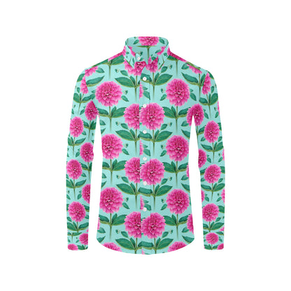 Dahlia Pattern Print Design DH08 Men's Long Sleeve Shirt