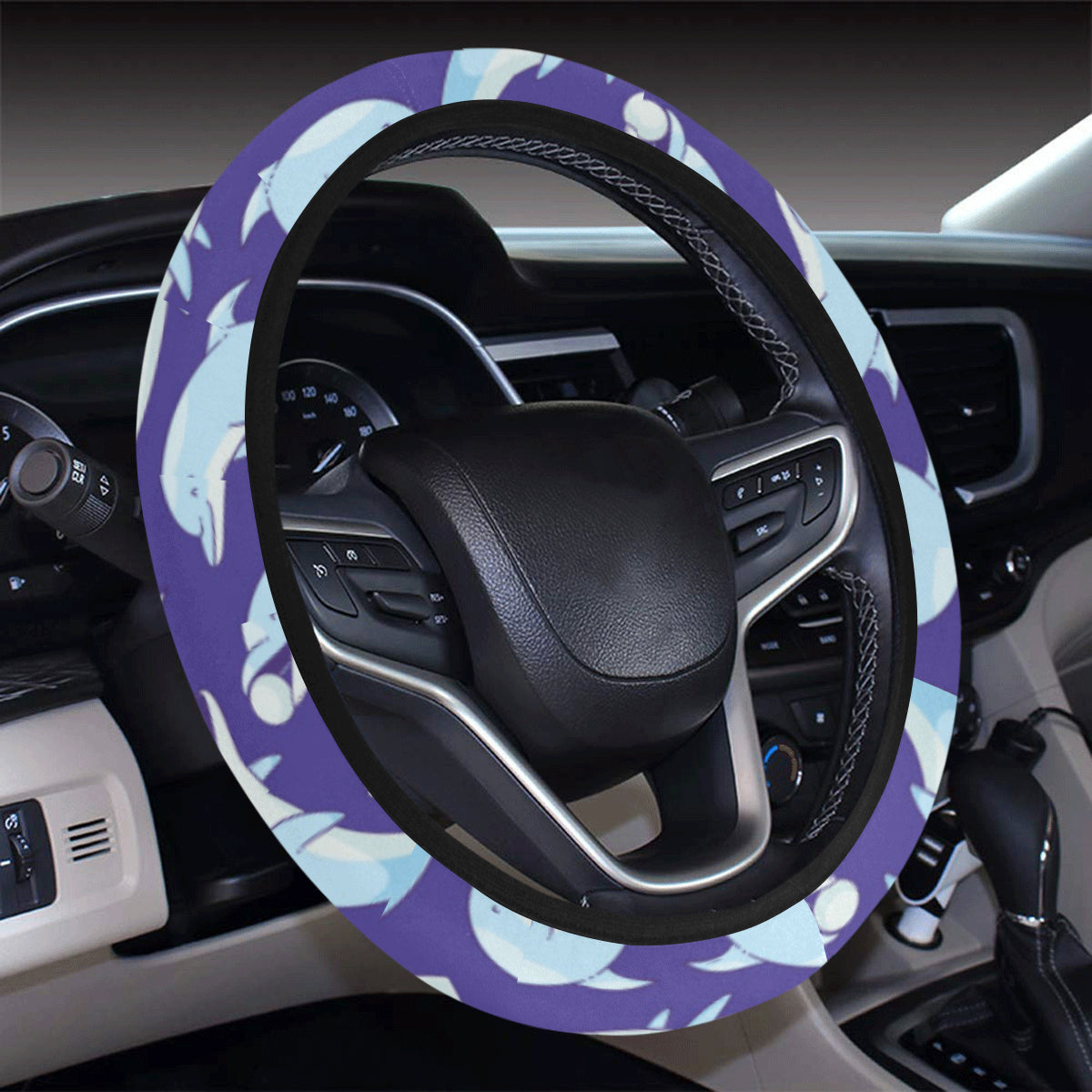 Dolphin Smile Print Pattern Steering Wheel Cover with Elastic Edge