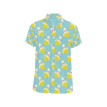 Banana Pattern Print Design BA07 Men's Short Sleeve Button Up Shirt