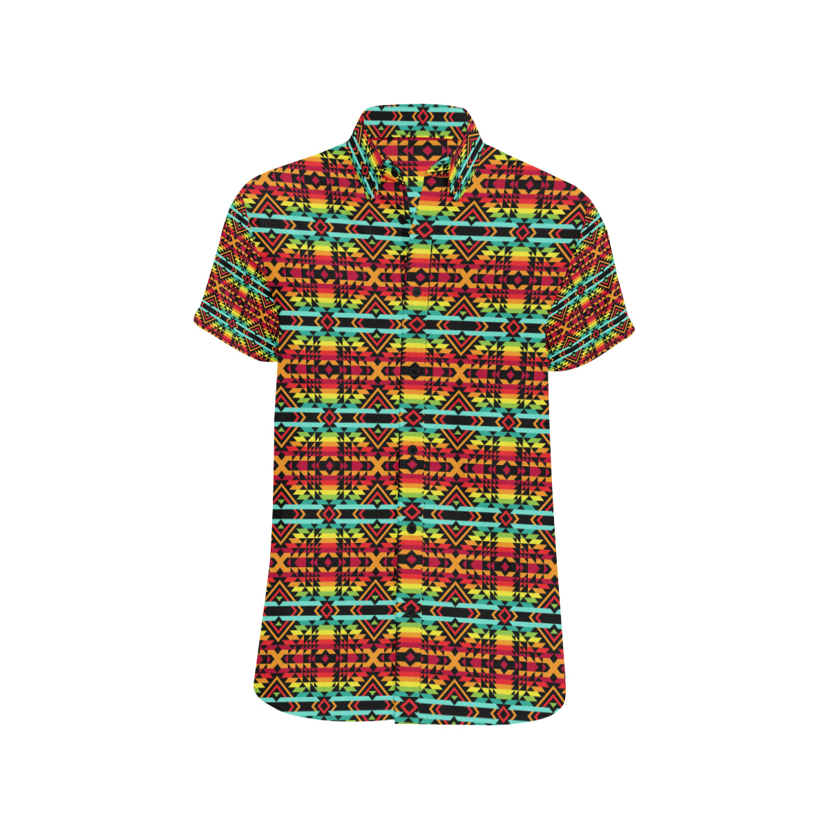 Kente Red Design African Print Men's Short Sleeve Button Up Shirt