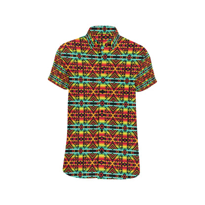 Kente Red Design African Print Men's Short Sleeve Button Up Shirt