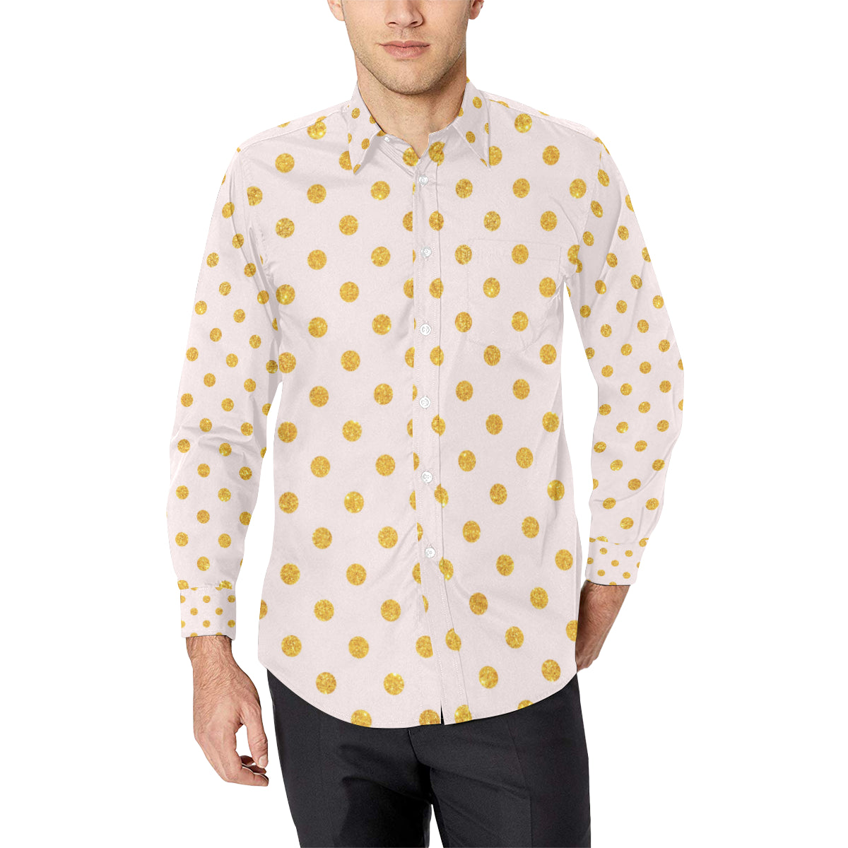 Polka Dot Gold Pink Pattern Print Design 01 Men's Long Sleeve Shirt