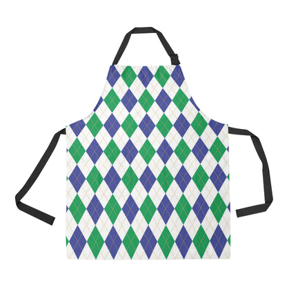 Argyle Green Blue Pattern Print Design 03 Apron with Pocket