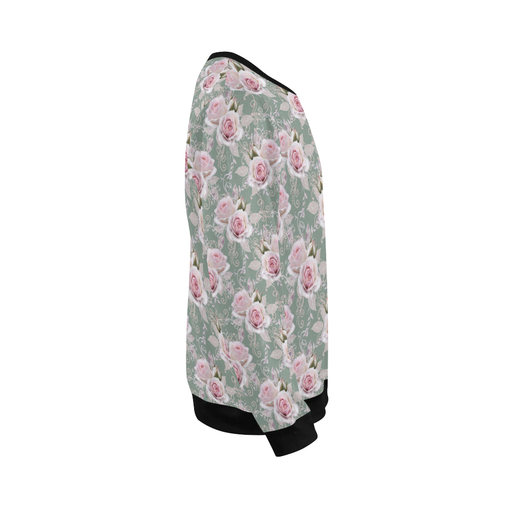 Rose White Pattern Print Design RO012 Men Long Sleeve Sweatshirt