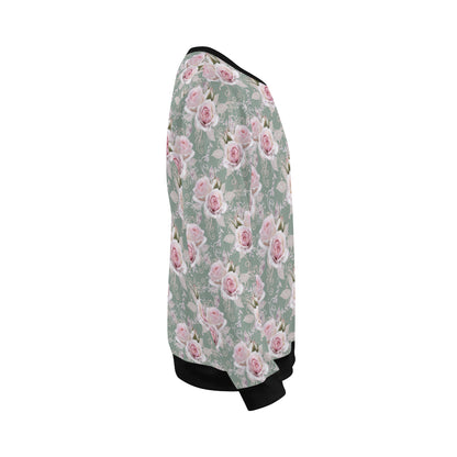 Rose White Pattern Print Design RO012 Men Long Sleeve Sweatshirt