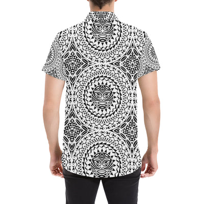 Polynesian Tribal Mask Men's Short Sleeve Button Up Shirt