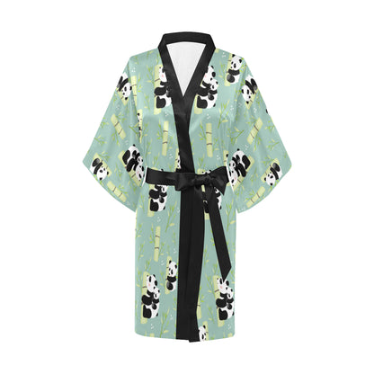 Panda Pattern Print Design A03 Women's Short Kimono